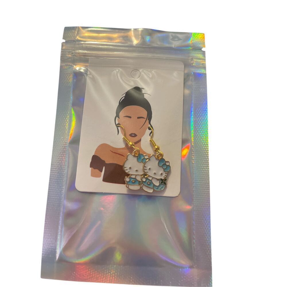 UNBRANDED KITTY DANGLES EARRINGS GOLD PLATED MULTI COLOR